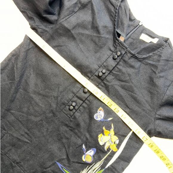 ASOS Black Flower Embroidered 3/4 Sleeve Knee Length Dress- M - Picture 10 of 12